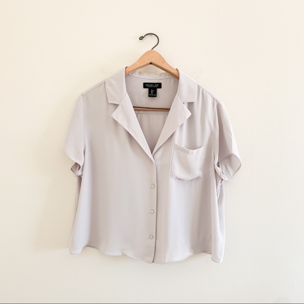 Rachel Zoe Cropped Boxy Button Down Shirt Blouse